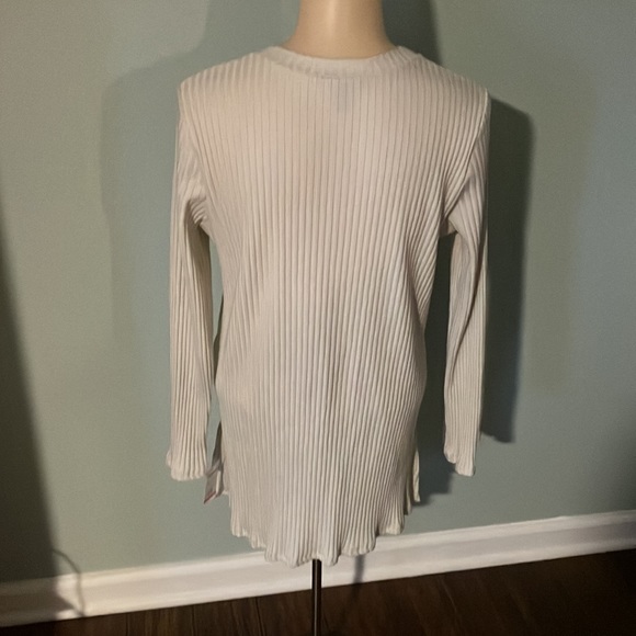 EILEEN FISHER Textured Stretch Rib Crew Neck Top Bone - Picture 12 of 14